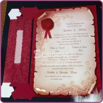 Invitatie papirus nunta, botez in cutie de la Simonne