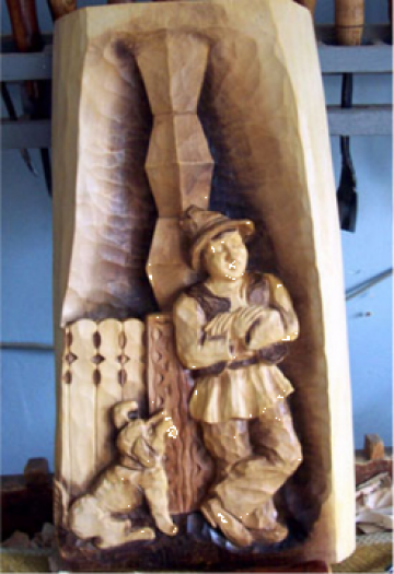 Sculptura Un baiat ganditor cu caine de la Marincu George