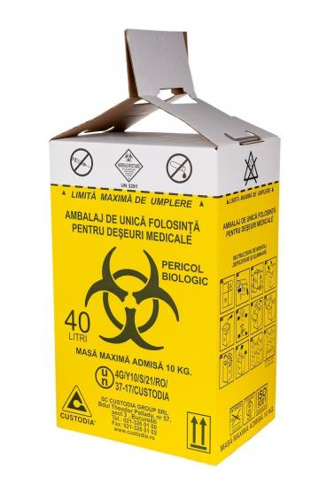 Cutii carton pentru deseuri infectioase 40 l, cu sac galben