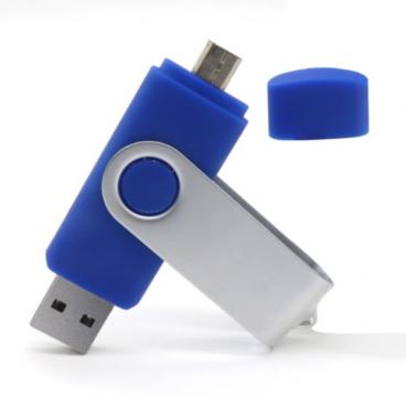 Stick USB 2.0/micro USB, GMO, albastru, 64GB + adaptor USB T