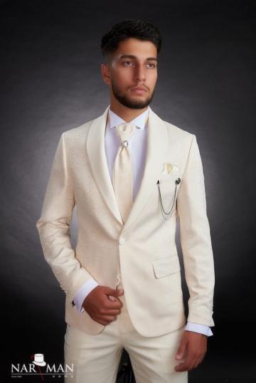 Costum mire/ginere colectia 2021 - Smoking elegant, alb de la Narman - Tuxedo