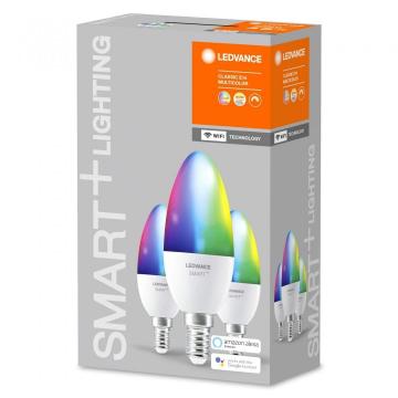 Set 3 x Bec LED inteligent Ledvance Smart+, Wi-Fi, RGBW, E14