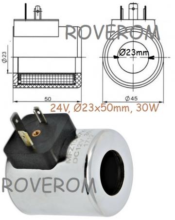 Bobina 24V, d23x50mm, electrovalva hidraulica de la Roverom Srl