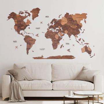 Harta lumii din lemn 3D - Oak de la Sofiart Concept