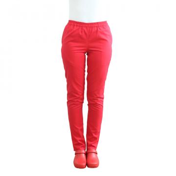 Pantaloni medicali rosii cu elastic si doua buzunare lateral