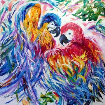 Pictura cu papagali de la Gallery Art Bissinger Srl