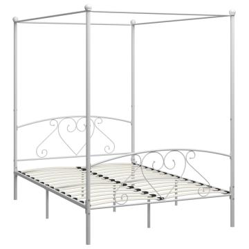Cadru de pat cu baldachin, alb, 160 x 200 cm, metal