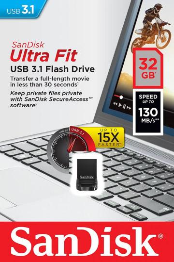 Memorie USB SanDisk Ultra Fit 32 GB, USB 3.1, negru de la Etoc Online