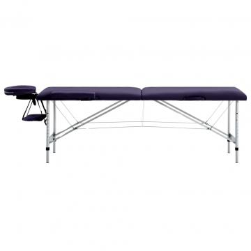 Masa de masaj pliabila, 2 zone, violet, aluminiu