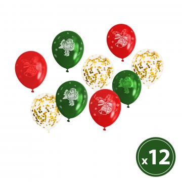 Set baloane - rosu, verde, auriu, cu motive de Craciun