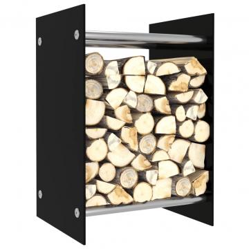 Rastel lemne de foc, negru, 40 x 35 x 60 cm, sticla de la VidaXL