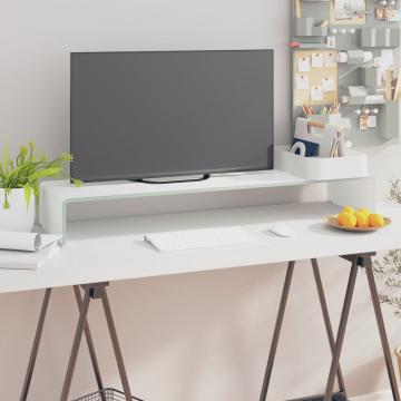 Stand TV/Suport monitor, sticla, alb, 100x30x13 cm