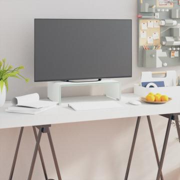 Stativ TV/monitor, sticla, 40x25x11 cm, alb