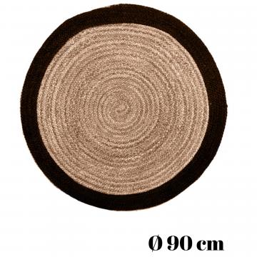 Covor rotund iuta naturala 90 cm - negru
