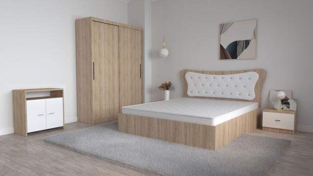 Dormitor Dante Sonoma alb cu pat matrimonial 160 cm x 20 cm