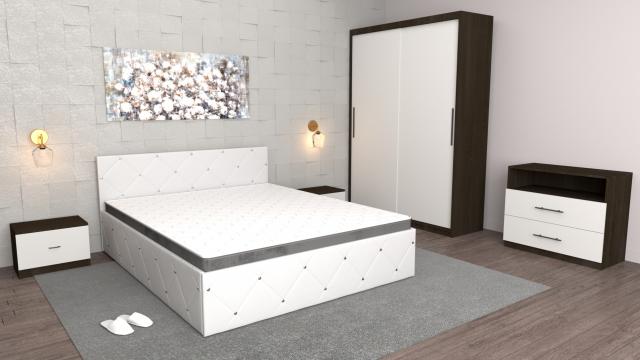 Dormitor Milano alb wenge cu comoda TV, dulap usi glisante de la Wizmag Distribution Srl