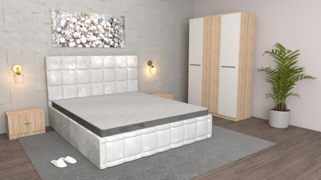 Dormitor Regal alb sonoma cu dulap 3 usi sonoma, pat de la Wizmag Distribution Srl