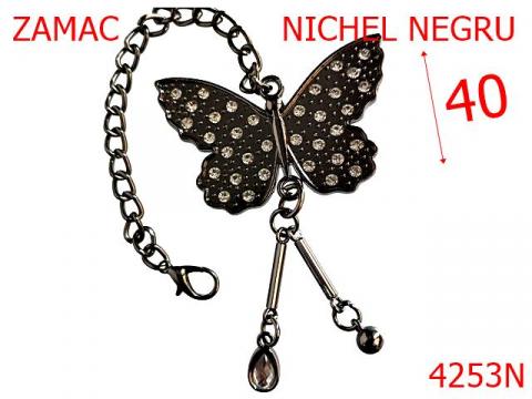 Ornament cu lant si fluture 40 mm zamac nichel 4253N