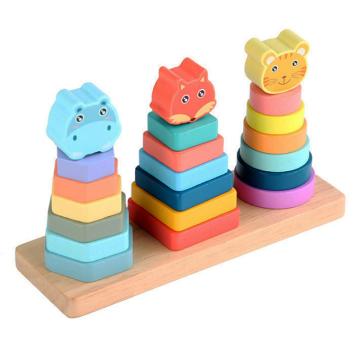 Joc de stivuit din lemn cu forme si culori, Montessori de la Saralma Shop Srl