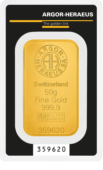 Lingou aur 24 K, Argor-Heraeus, 50 grame, puritate 999,9 de la Select Gold System Srl