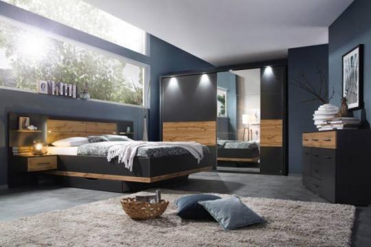 Mobila dormitor XL Boston Extra gri metalic/ stejar artisan de la Intracom Trading Company Srl