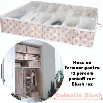 Husa cu fermoar pentru 12 perechi pantofi - Blush roz