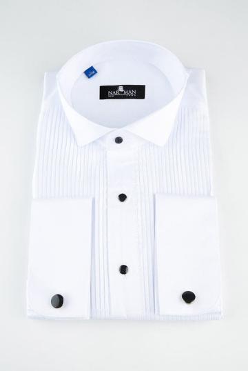 Camasa alba cu guler papion si pliuri verticale de la Narman - Tuxedo