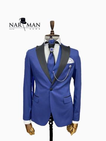 Costum guler spitz albastru 4 piese - CSA87 de la Narman - Tuxedo