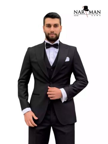 Costum guler spitz negru 3 piese - CSN64 de la Narman - Tuxedo