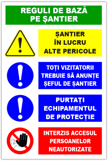 Panou pentru reguli de baza pe santier de la Prevenirea Pentru Siguranta Ta G.I. Srl