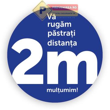 Semn albastru pentru pastrarea distantei de doi metri