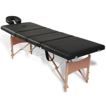 Masa de masaj pliabila, 4 zone, negru, cadru din lemn de la VidaXL