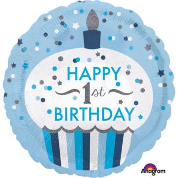 Balon folie briosa albastra happy Birthday Prima aniversare