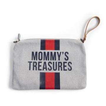 Geanta Childhome - Mommy clutch canvas grey stripes red/blue