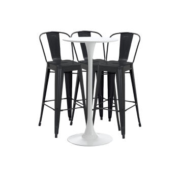 Set bar/cafenea, masa alba 60x101cm si trei scaune Raki