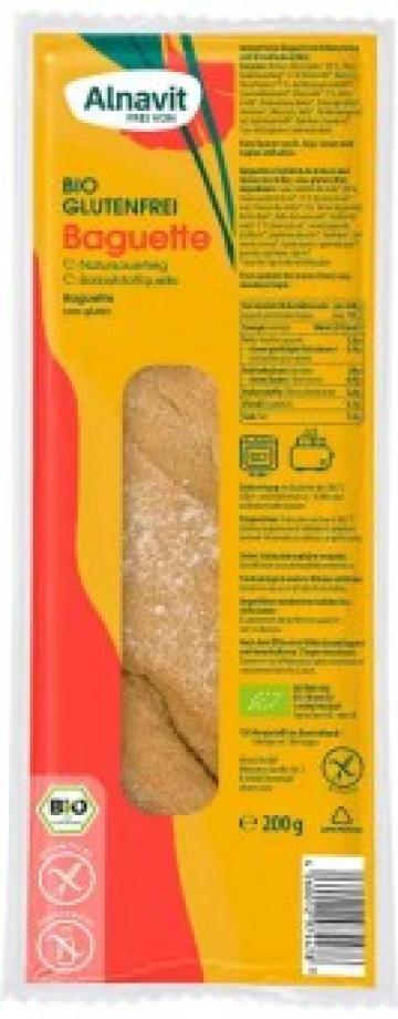 Bagheta fara gluten, precoapta, bio, 200g Alnavit