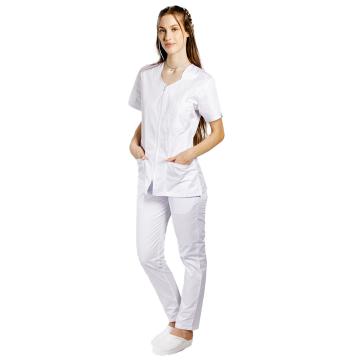 Costum medical alb cu bluza cu fermoar cambrata de la Doctor In Uniforma Srl