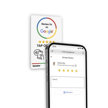 Sticker Smart Tap NFC & QR pentru recenzii de la Booster Srl