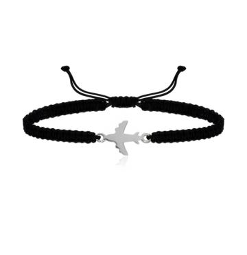 Bratara snur impletit pandantiv avion Airplane 13 mm, argint de la Hanny