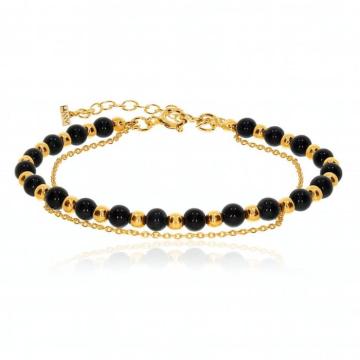 Bratara onix negru, argint 925 placat aur galben Marquise de la Hanny