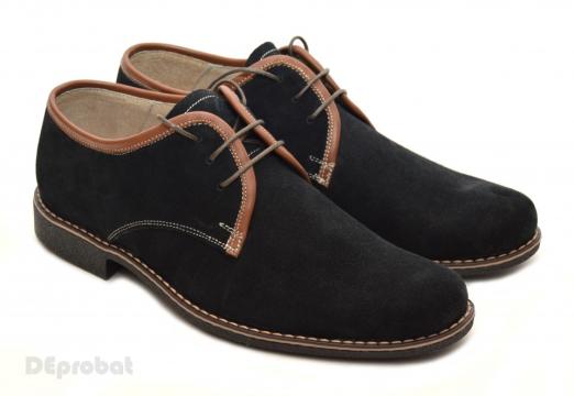 Pantofi barbati piele naturala velur negri casual-eleganti