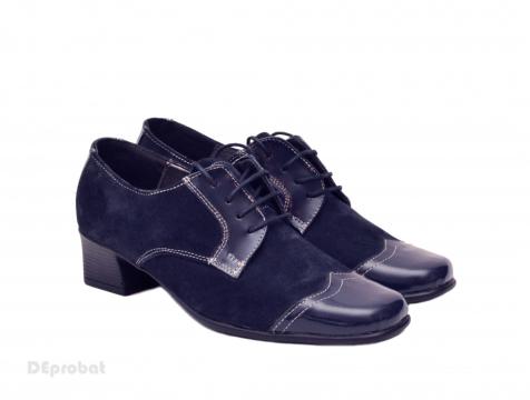 Pantofi dama eleganti bleumarin din piele naturala cu toc