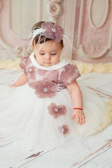Rochita botez Gloria - roz vintage (maneca scurta) de la Andreeatex