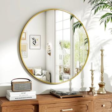 Oglinda rotunda diametru 60 cm, cu rama metalica aurie