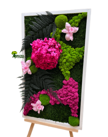 Tablou Fuchsia decorat cu licheni naturali