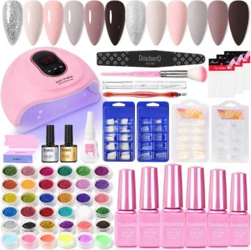 Kit unghii false: lampa UV 60W, 36 bucati pudra de unghii