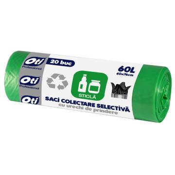 Saci menajeri verzi, cu snur, 60L, Oti, 20 buc./rola