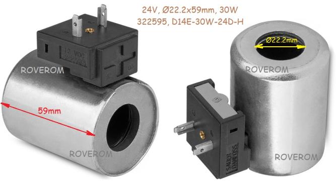 Bobina 24V, d22x59mm, 30W, 2pini de la Roverom Srl