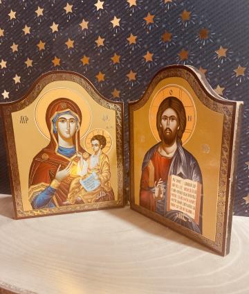 Icoana Diptic Domnul Iisus si Maica Domnului 12.5cm