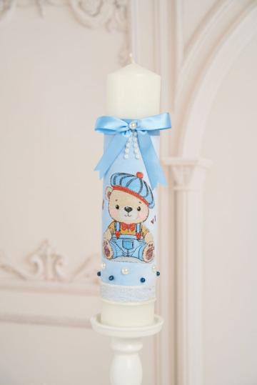 Lumanare botez A24 - Ursulet Broderie - Bleu de la Andreeatex